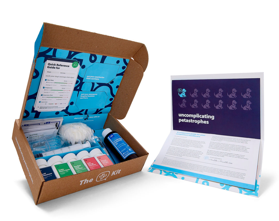 The Uh-Oh Kit contains an array of over-the-counter medications labeled specifically for dogs. Be prepared for allergies, stomach upsets, and an array of other symptoms with The Uh-Oh Kit.