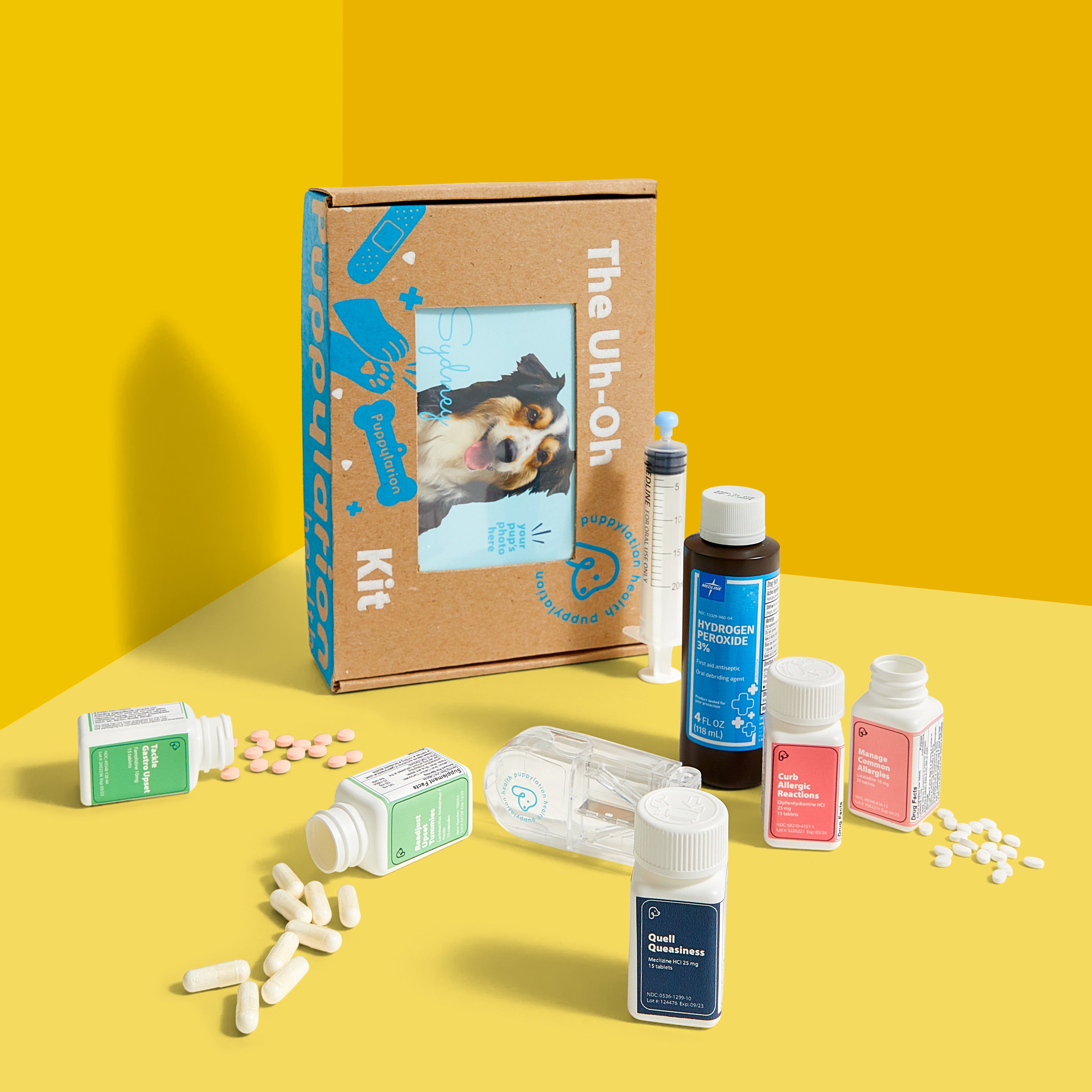 The Uh-Oh Kit contains an array of over-the-counter medications labeled specifically for dogs. Be prepared for allergies, stomach upsets, and an array of other symptoms with The Uh-Oh Kit.