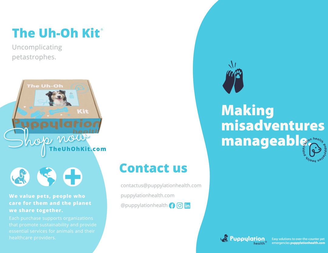 Puppylation Health's Uh-Oh Kit brochure side 1