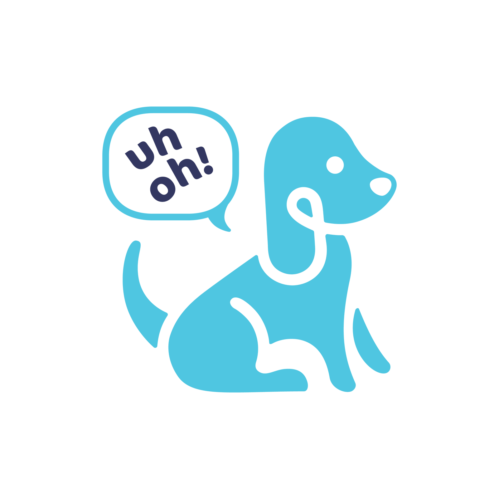Puppylation Health's logo dog saying "Uh-Oh!"