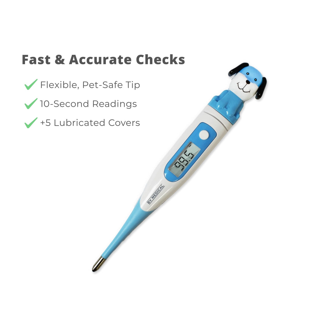 Digital dog thermometer with easy-read display, included in The Uh-Oh Kit and The Uh-Oh Mini Kit