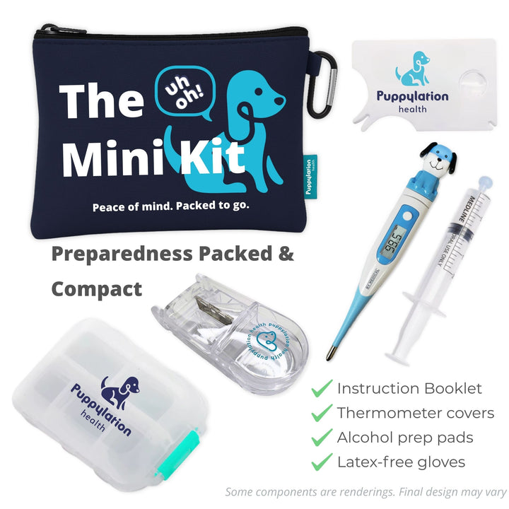 The Uh-Oh Mini Kit is preparedness packed and compact — complete with thermometer covers, alcohol prep pads, and latex-free gloves for safe, hygienic care on the go