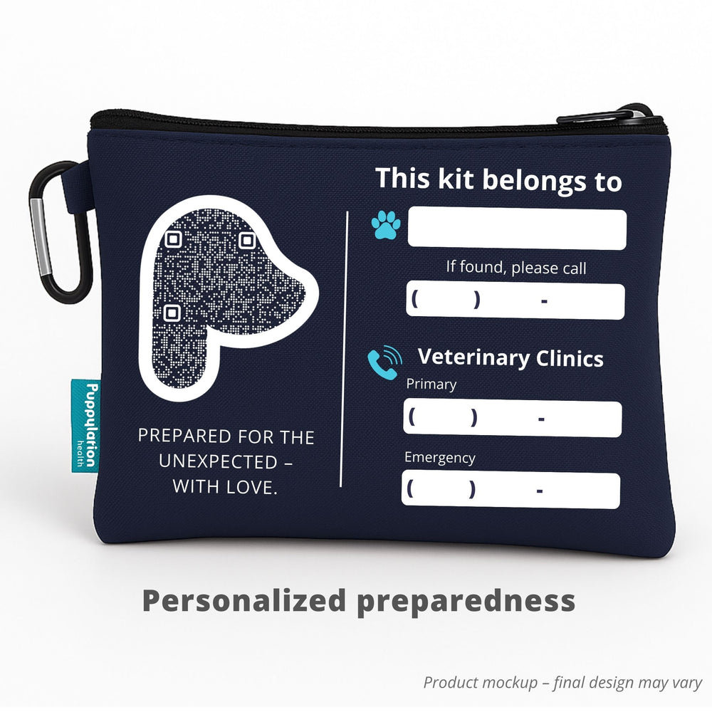 Customizable Mini Pet Emergency Pouch – includes ID, contact, and vet clinic info section for safety and quick response.
