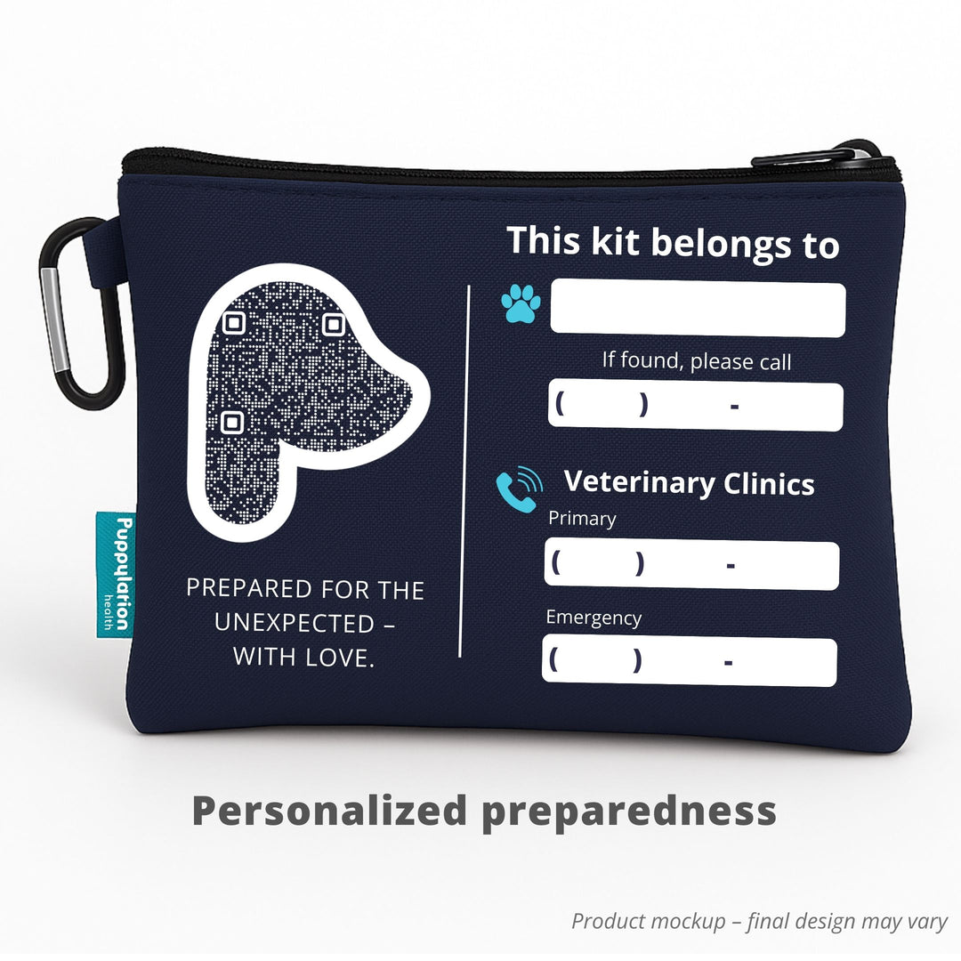 Customizable Mini Pet Emergency Pouch – includes ID, contact, and vet clinic info section for safety and quick response.