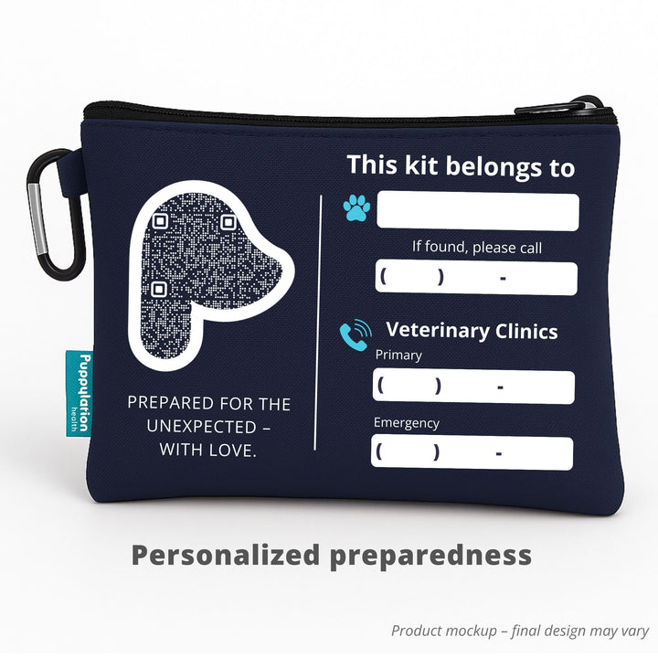 Customizable Mini Pet Emergency Pouch – includes ID, contact, and vet clinic info section for safety and quick response.